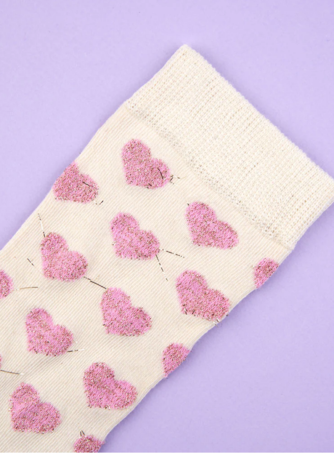 Chaussettes coeur - Rose paillettes