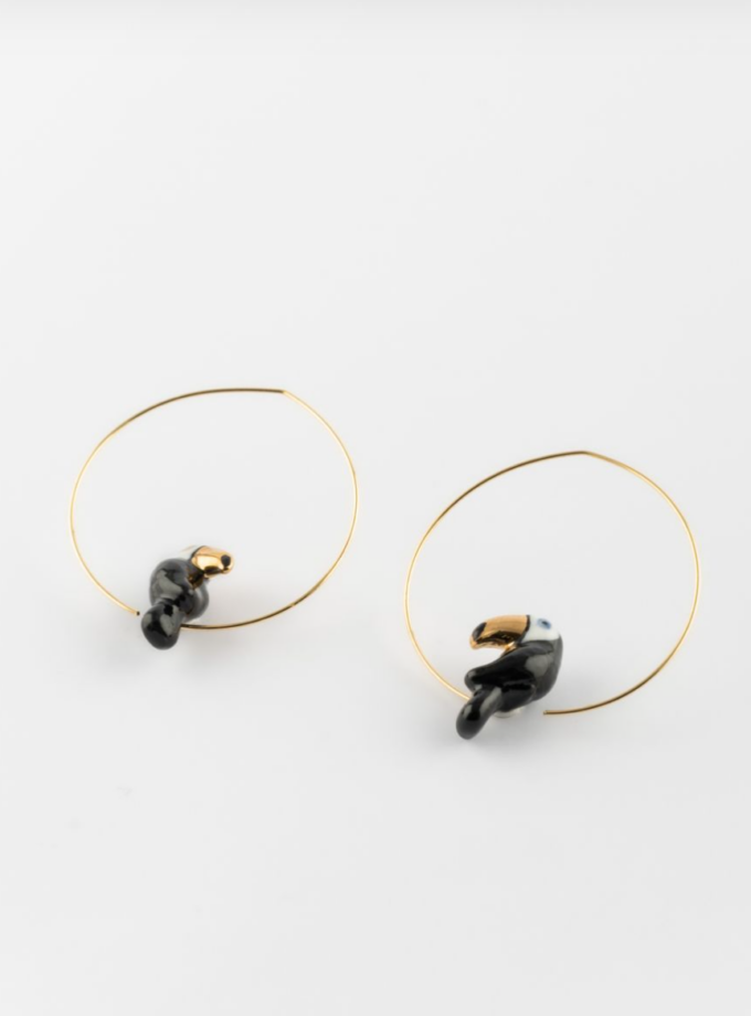 Boucles d'oreilles créoles - Toucan porcelaine