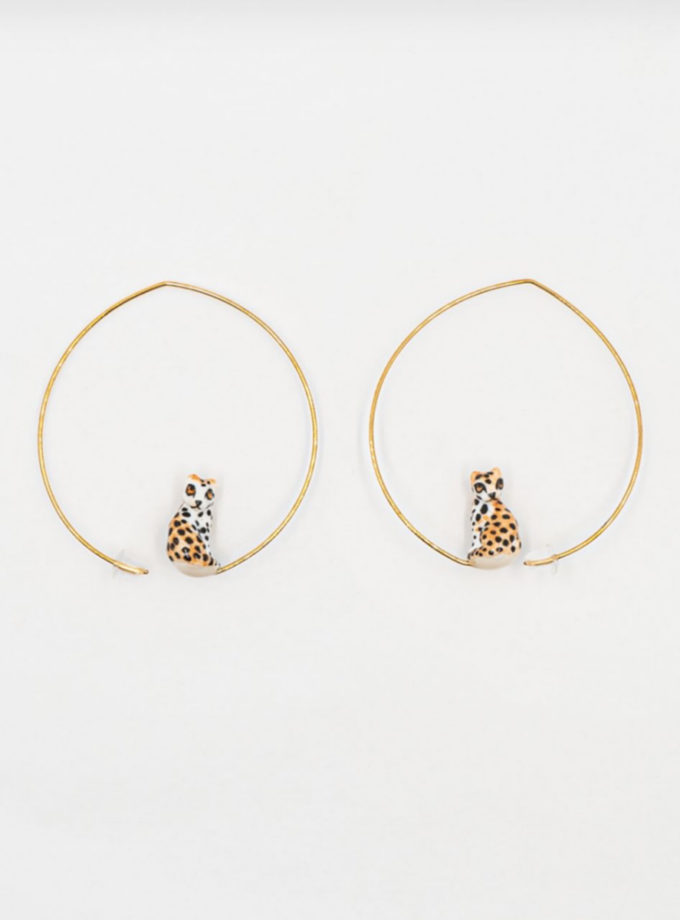 Boucles d'oreilles créoles - Léopard porcelaine