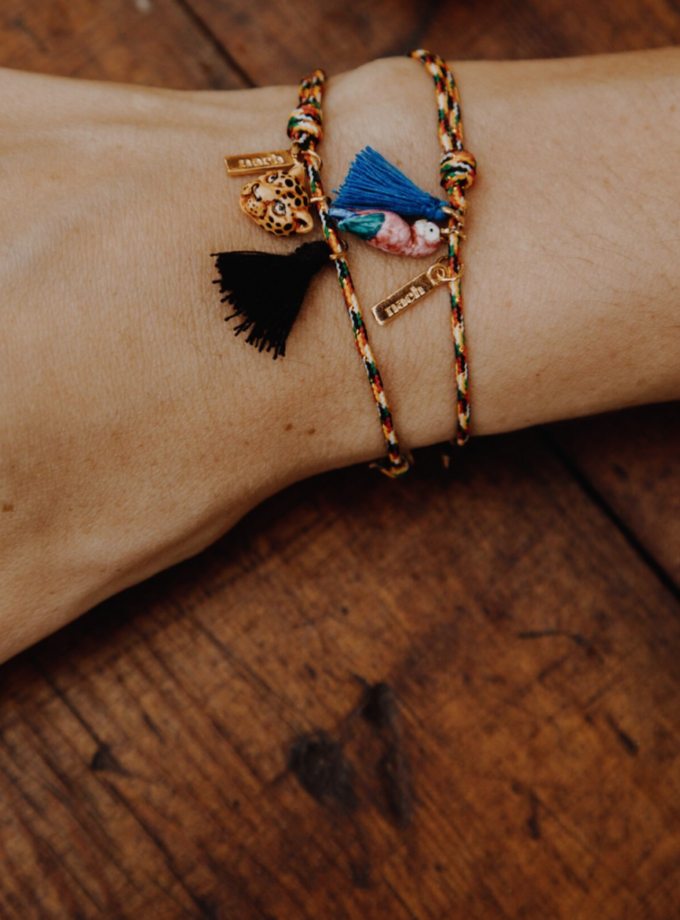 Bracelet charm's multicolore  pompon - Perroquet rose