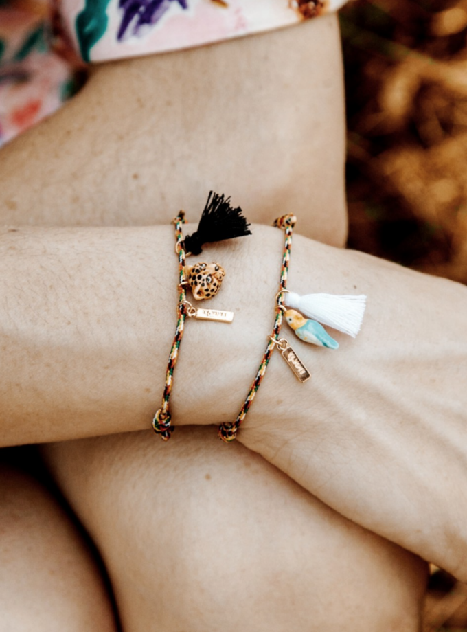 Bracelet charm's multicolore  pompon - Léopard