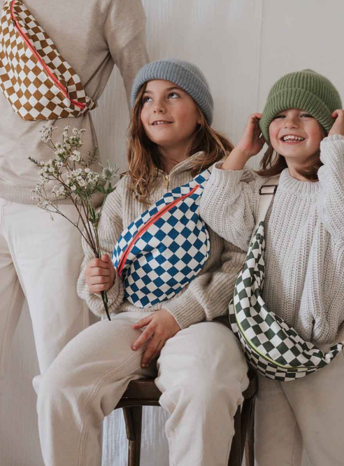 Sac banane damier - bleu