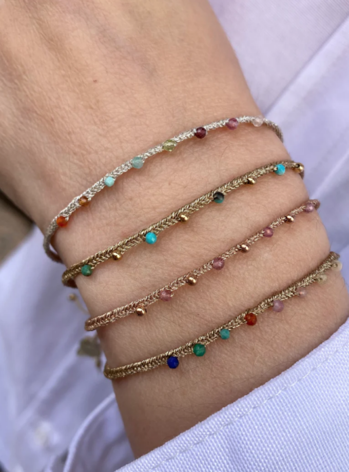 Bracelet tissé perles de nacre et dorées - Beige