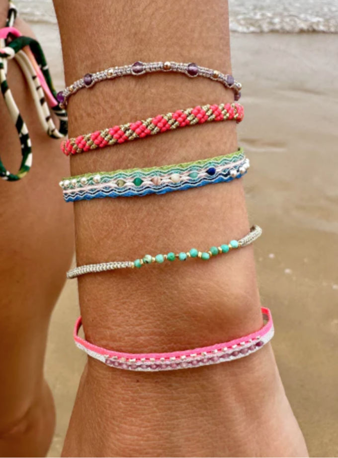 Bracelet  tissé et perles colorées  - Lurex et neige