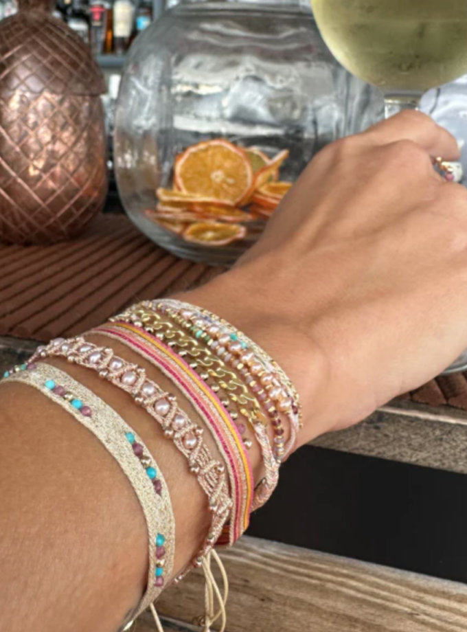 Bracelet  tissé et perles colorées  - Lurex et neige