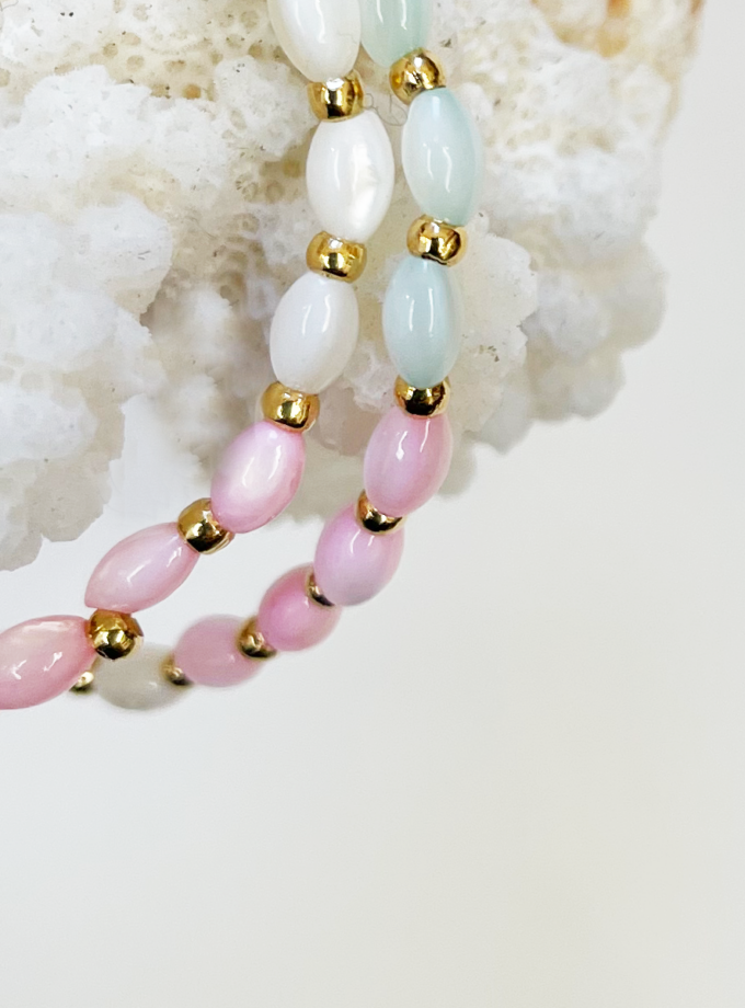 Collier Lily perles grain de riz en nacre teinté - Rose