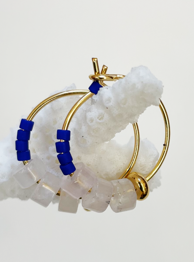 Mini créoles Alma perles miyuki et opale - Bleu roi