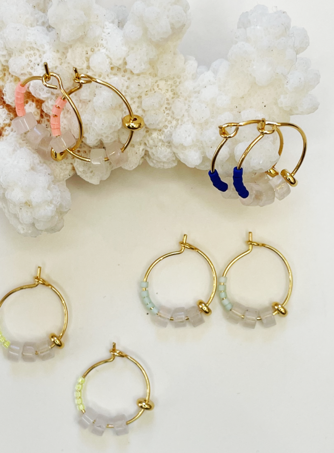 Mini créoles Alma perles miyuki et opale - Bleu roi