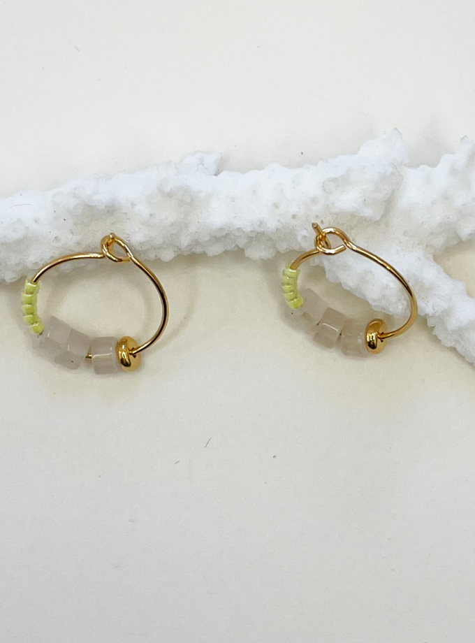 Mini créoles Alma perles miyuki et opale - Jaune fluo