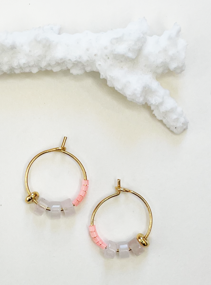 Mini créoles perles Alma miyuki et opale - Rose malabar