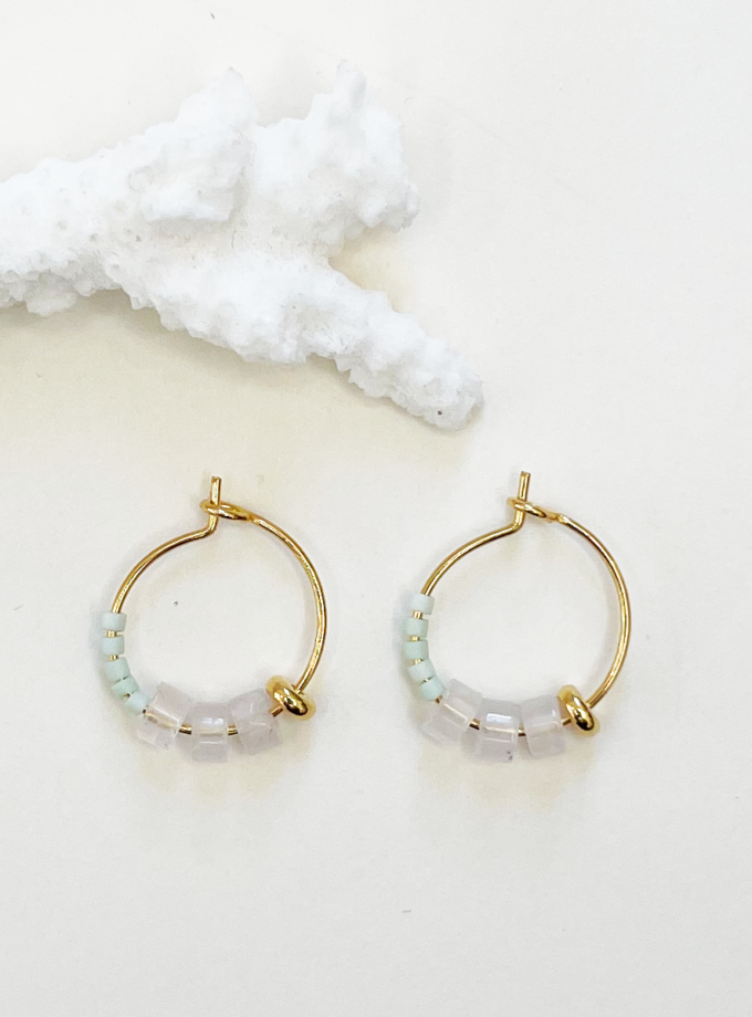 Mini créoles Alma perles miyuki et opale - Vert d'eau