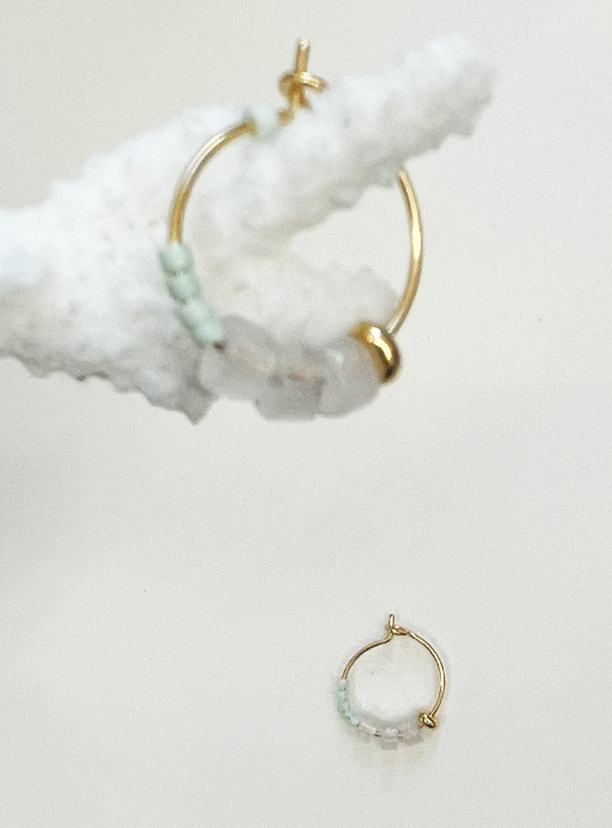 Mini créoles Alma perles miyuki et opale - Vert d'eau