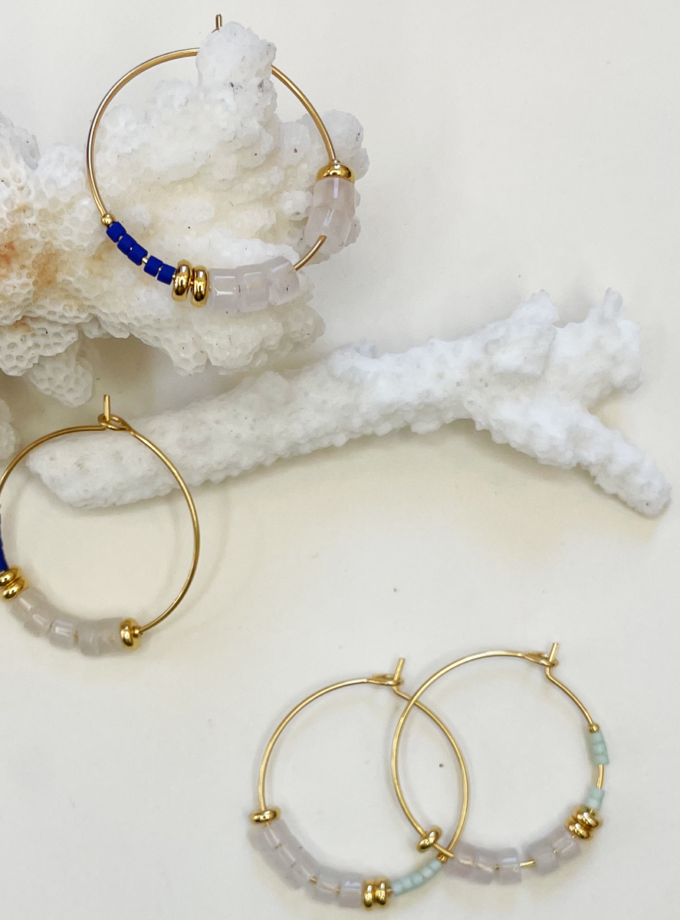 Créoles Alma opale et miyuki - Bleu roi