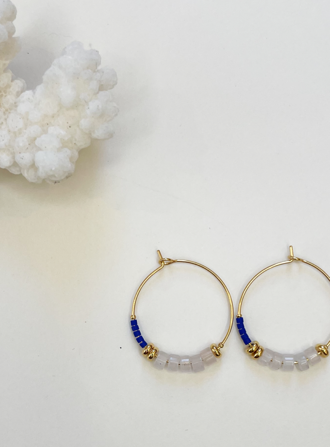 Créoles Alma opale et miyuki - Bleu roi