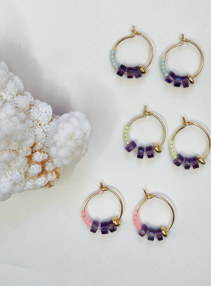 Mini créoles Zéli perles miyuki et améthyste - Vert d'eau