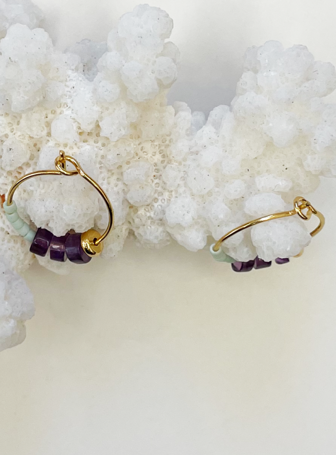 Mini créoles Zéli perles miyuki et améthyste - Vert d'eau