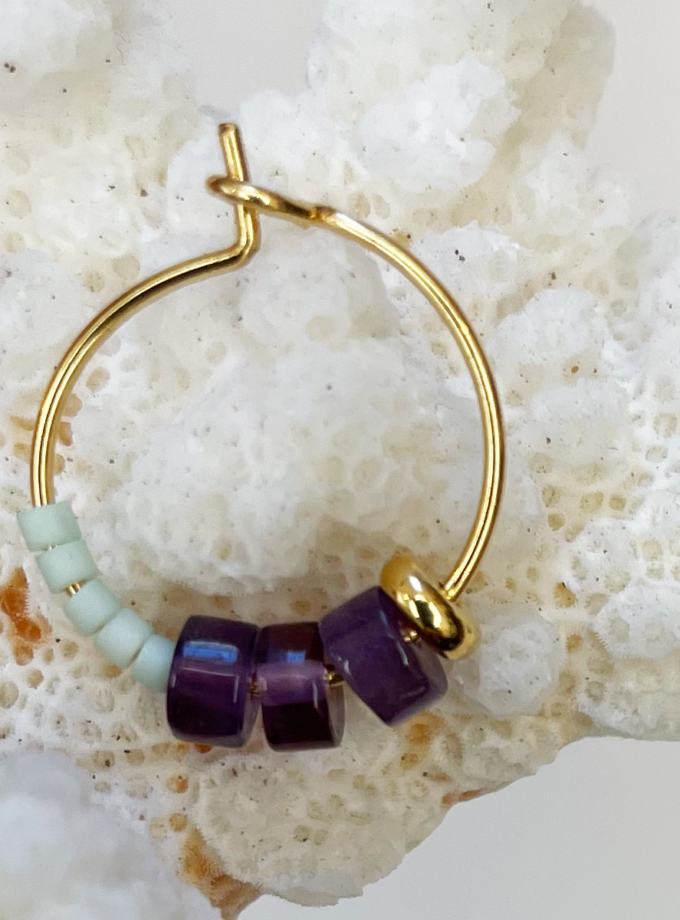 Mini créoles Zéli perles miyuki et améthyste - Vert d'eau