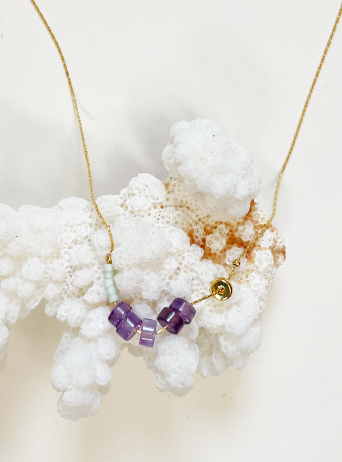 Collier Suzie perles d'améthyste et perles miyuki vert d'eau