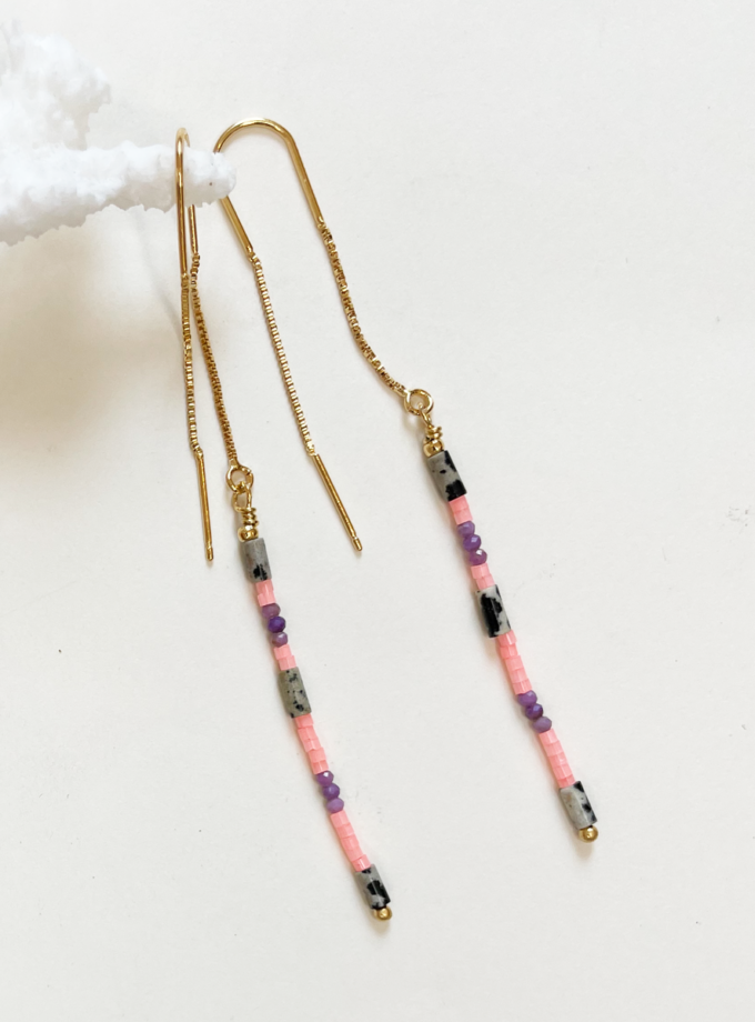 Bo longues Ella jaspe dalmatienne, miyuki malabar et lépidolite