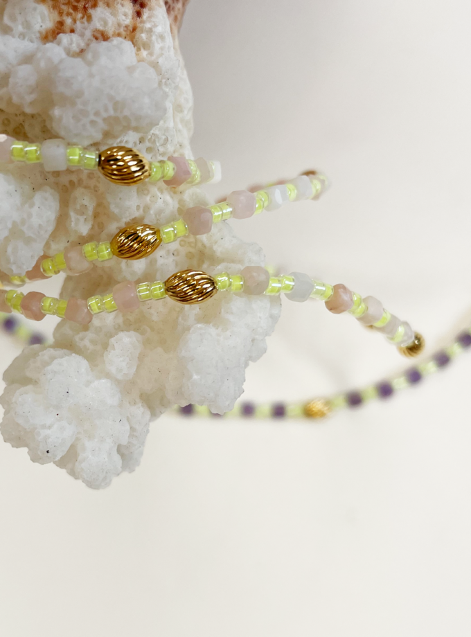 Collier Lila perles quartz rose et miyuki limonade