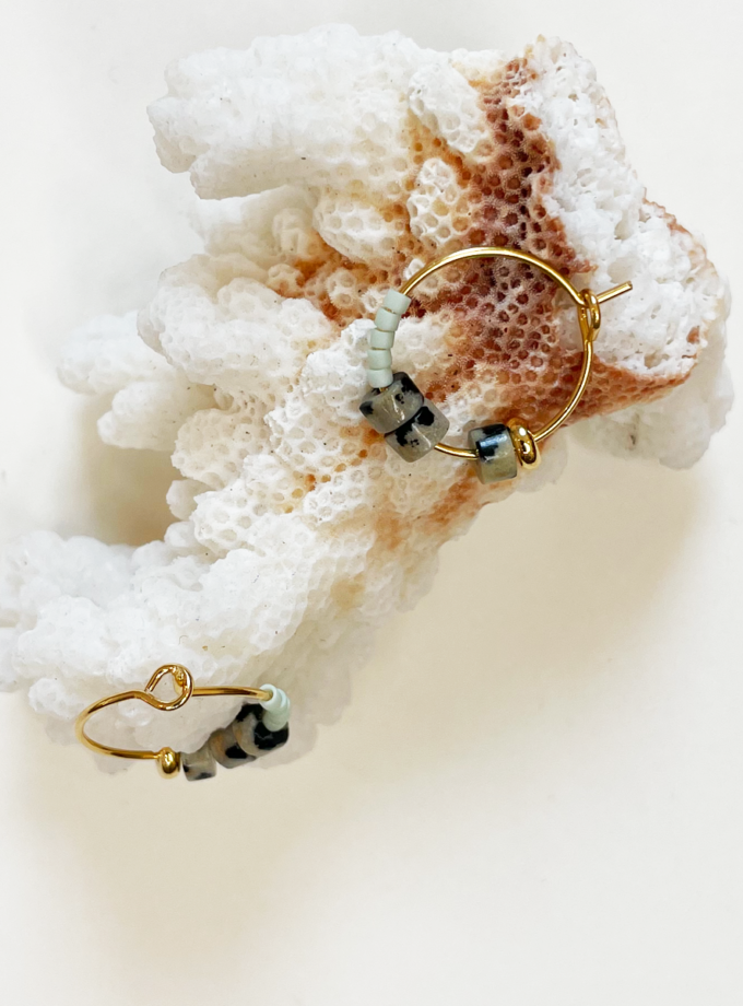 Mini créoles Ella jaspe dalmatienne et perles miyuki vert d'eau