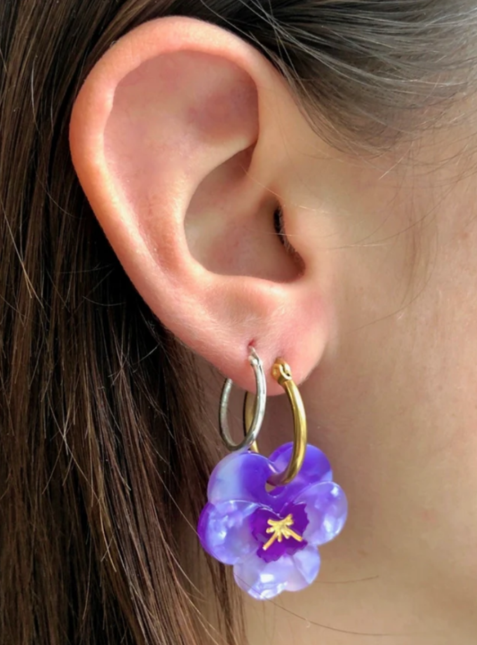 Boucles d'oreilles Pensées - mauve