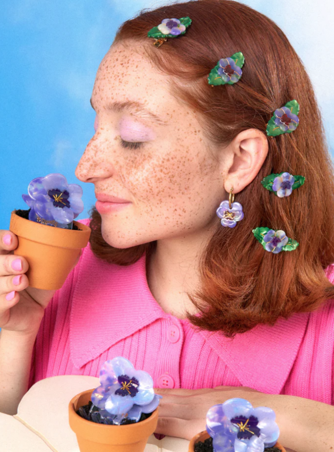 Boucles d'oreilles Pensées - mauve