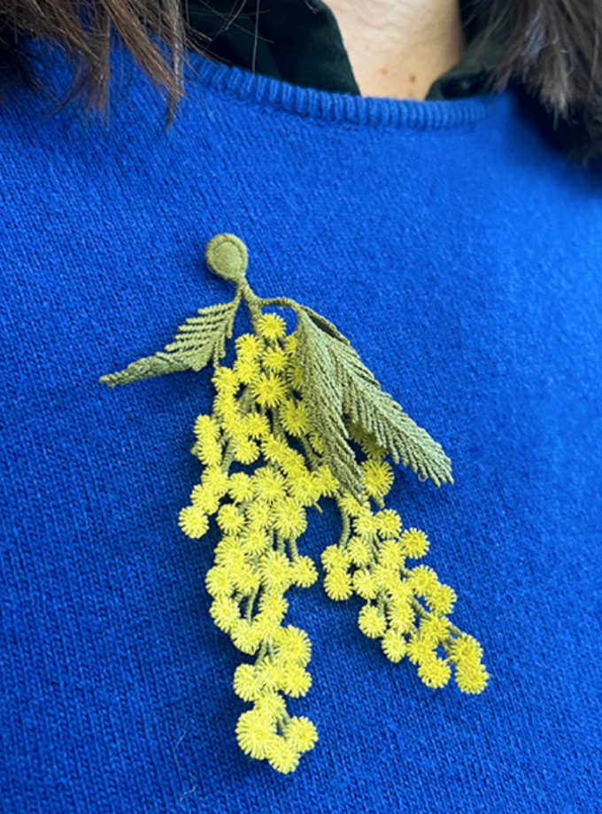 Broche brodée - Branche de Mimosa
