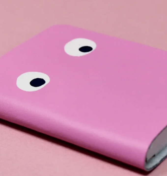 Petit carnet en cuir Googly Eye - Rose